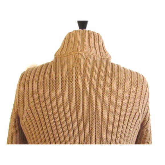 Beige Tan Rabbit Fur Zipper Front Long Sleeve Merino Wool Designer Jacket L/XL - Picture 7 of 11
